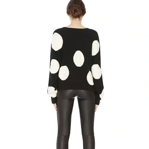 Alice + Olivia Gleeson Polka-dot Boxy Long-sleeve Pullover Sweater Wool Black M - Picture 4 of 16